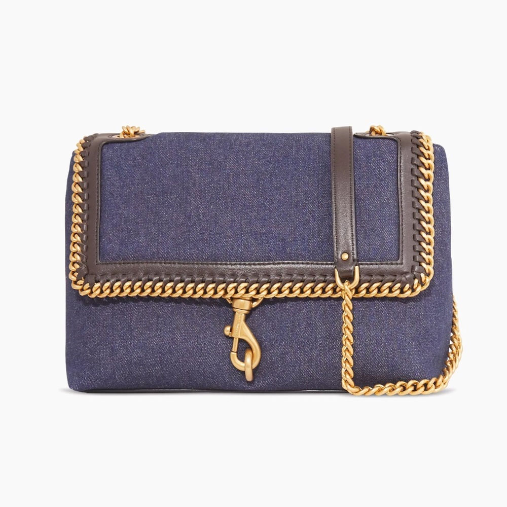 Rebecca Minkoff Navy Denim Shoulder Bag with Gold Chain